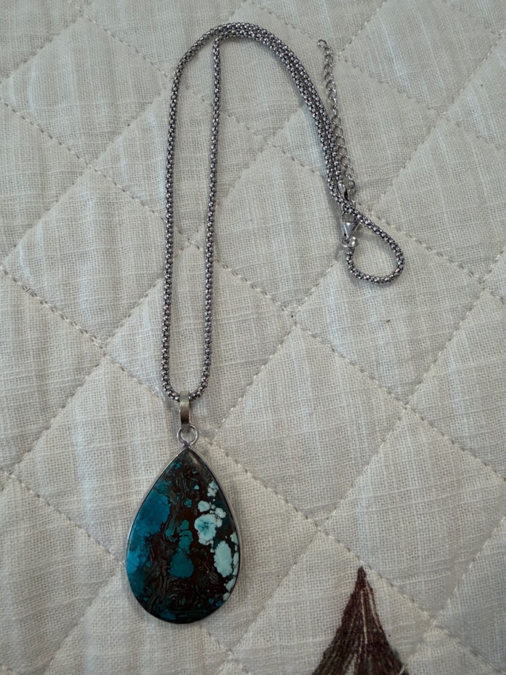 Sterling-Style Teardrop Turquoise Pendant Necklace - Blue